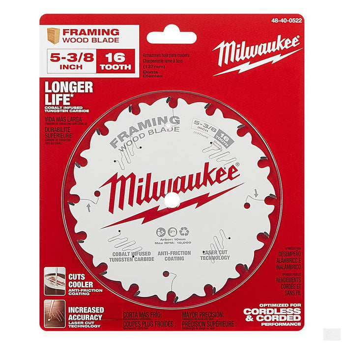 MILWAUKEE 5-3/8 in. 16 Tooth Framing Circular Saw Blade [48-40-0522]