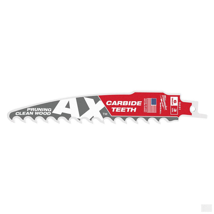 MILWAUKEE 6" 3 TPI The AX™ with Carbide Teeth for Pruning & Clean Wood SAWZALL® Blade 1PK [48-00-5231]